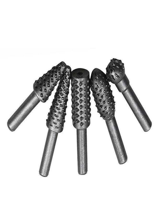 Robodo 5 Pcs/Set High Speed Steel Burr Drill Bit Set Wood Carving Rasps for Dremel Shank Burs Tools Cutting Tool Black - Image 1